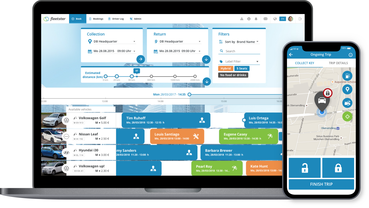 Corporate Carsharing Software auf dem Computer und Smartphone